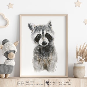 Waschbär Print, Kinderzimmer Dekor, Baby Tier Druck, Waldtier, Waldtiere, Waschbär Kunstdruck, Baby Shower, Kinder Kunst Bild 1