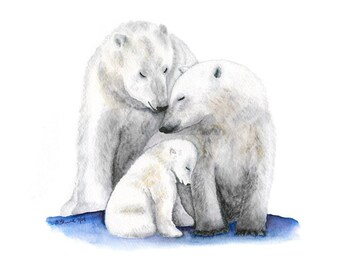 Polar Bear Print, Nursery Art, Animal Painting, Polar Bear Nursery, Animal Nursery Print, Polar Bear Art, Arctic Nursery, Gray, White 11x14
