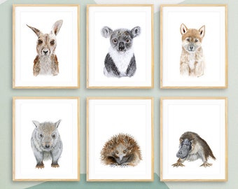 Australian Animal Nursery Decor, Baby Animals Print Set, Australian Nursery Animals, Aussie Animal Prints, Nursery Wall Art, Choose Animals