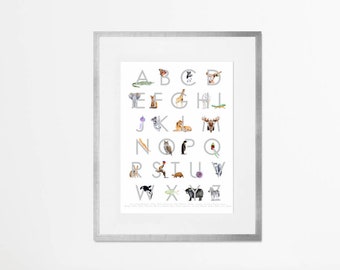 Large Alphabet Poster - Framed Animal Alphabet - Framed Nursery Art - Animal Alphabet Wall Art - ABC Wall Art - Alphabet Art - Framed Print