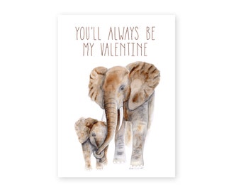 Elephant Art for Mom - Valentine's Day Card - New Mom Valentine Card - from Baby - Mom and Baby Animals - Mom to Be - Valentine Gift