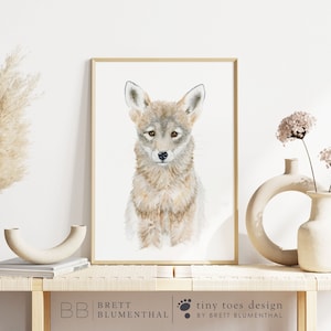 Coyote Watercolor, Southwest Animal Art, Coyote Painting, Texas Animal Western Art, Baby Coyote, Coyote Pup Print, Desert Nursery