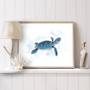 Sea Turtle Watercolor, Baby Sea Turtle, Art Print, Nursery Watercolor Print, Sea Turtle Art, Ocean Nursery Art, Girl Art, Boy Art, Blue