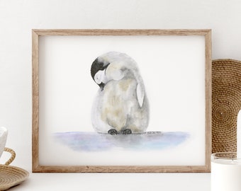 Penguin Wall Art, Arctic Animals, Baby Room Decor, Animal Nursery Print, Watercolor Penguin, White, Gray, Blue, Penguin Decor