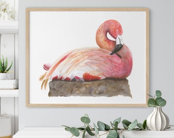 Flamingo Print, Flamingo Art, Flamingo Wall Art, Tropical Bird Painting, Flamingo Decor, Pink Nursery Art, Flamingo Nursery Decor