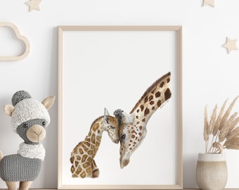 Giraffe Nursery Wall Art, Mom and Baby Giraffe Art, Safari Animal