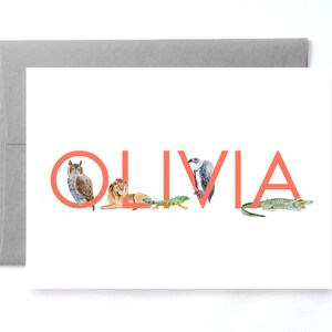 Personalized Kid Stationery, Custom Girl Gift, Stationery Set, Personalized Stationery for Kids, Animal Name Note Cards, Fun Thank You Notes