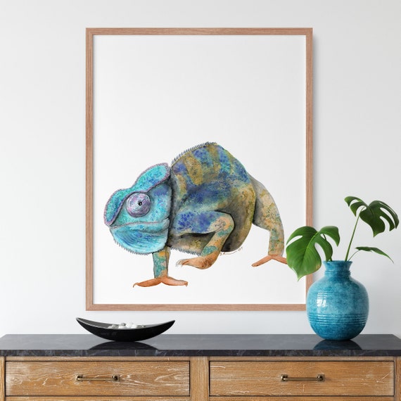 Chameleon Nursery Print, Watercolor Jungle Wall Art