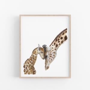 Print van een moeder- en babygiraffe, een leuk kunstwerk als Moederdagcadeau.