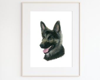 Arte de pastor alemán, impresión de perro policía K9, regalo para mamá canina, retrato de perro, pintura pastel conmemorativa K-9, regalo para adiestrador K9