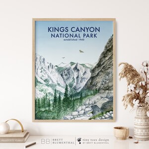 Kings Canyon National Park Poster, California Decor, National Park Print, Kings Canyon Watercolor, Hiking Gift, California Travel Print