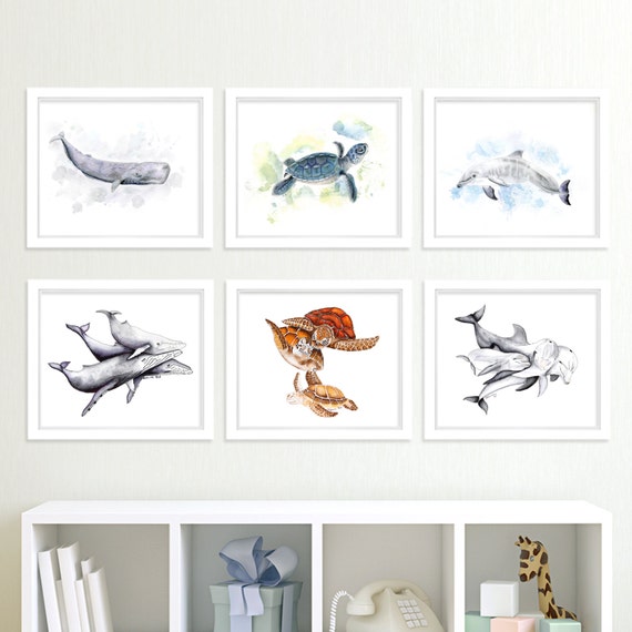 Ocean Animal Prints Nautical Nursery Art Print Set Etsy