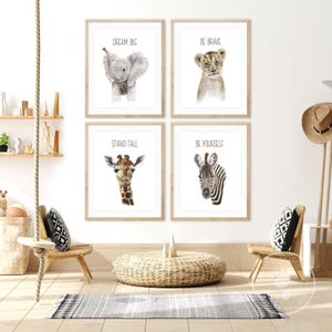 Safari-printset met citaat voor de babykamer: kies je dieren.