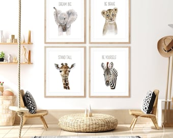 Safari Print Set with Nursery Quote, Choose Your Animals