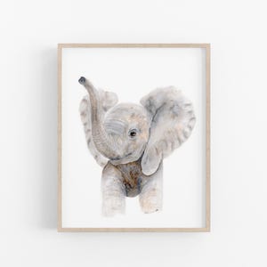 Baby Elephant Nursery Print, Watercolor Animal Wall Art
