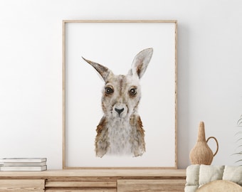 Animal Nursery Decor, Baby Kangaroo Art, Kangaroo Joey Print, Baby Animal Print, Australian Animal, Kangaroo Nursery, Animal Art, Home Decor