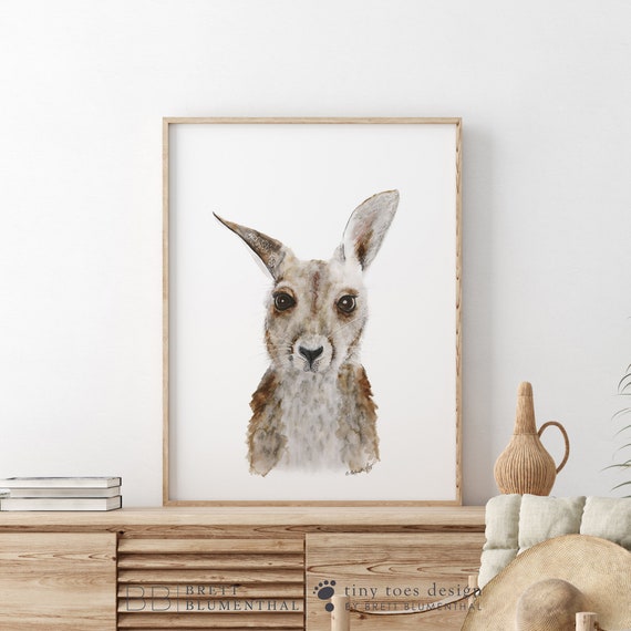 Animal Nursery Decor, Baby Kangaroo Art, Kangaroo Joey Print, Baby Animal Print, Australian Animal, Kangaroo Nursery, Animal Art, Home Decor