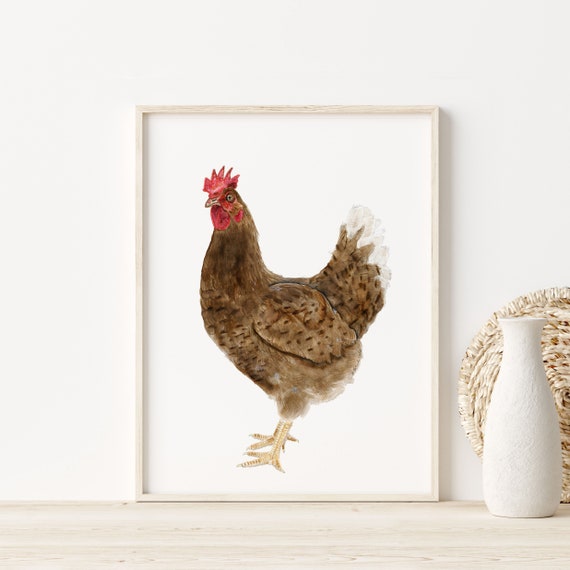 Chicken Watercolor, Farm Animal Print, Housewarming Gift, Pet Chicken Art, Nursery Animal Decor, Home Kitchen Decor, Hen Painting
