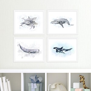 Lámina infantil Familia de delfines, arte mural de acuarela del océano imagen 5