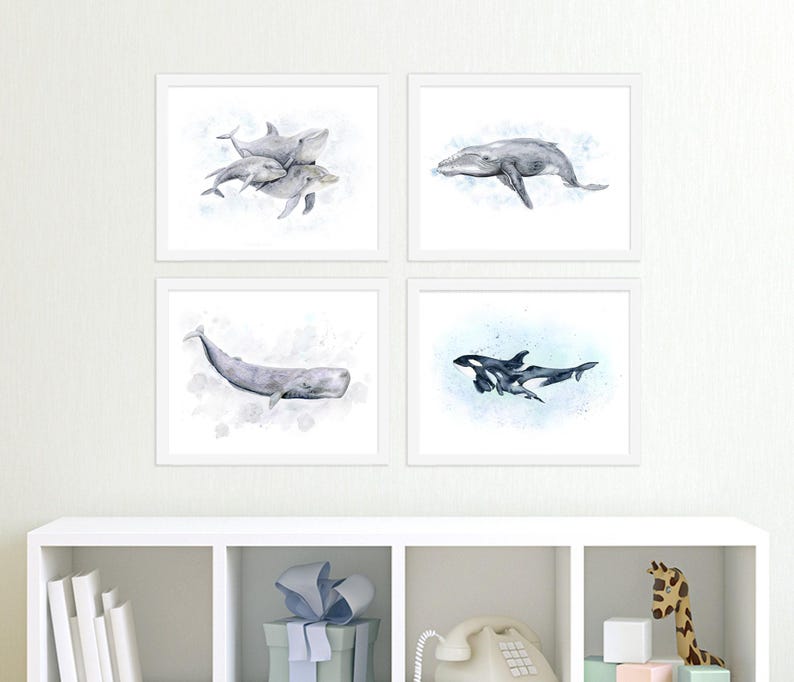 Lámina infantil Familia de delfines, arte mural de acuarela del océano imagen 5