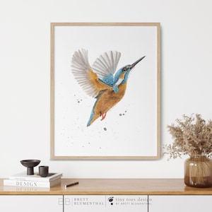 Kingfisher Watercolor, Bird Art, Kingfisher Art Print, Kingfisher Painting, Audubon Wall Art, Flying Bird Print, Birding Gift, Home Decor