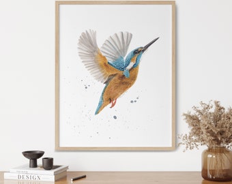 Kingfisher Watercolor, Bird Art, Kingfisher Art Print, Kingfisher Painting, Audubon Wall Art, Flying Bird Print, Birding Gift, Home Decor