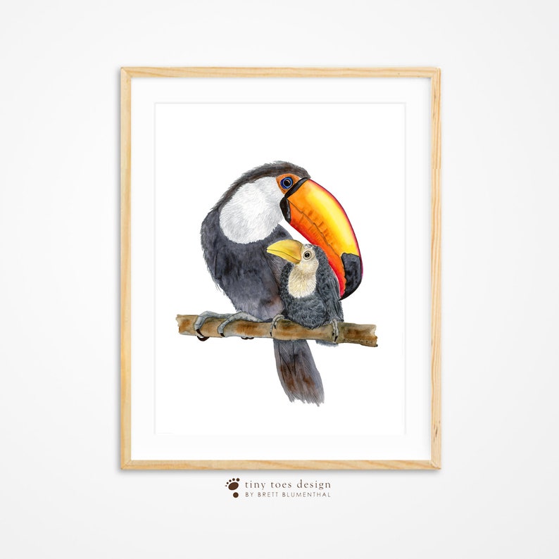 Toucan Watercolor, Toucan Bird Print, Jungle Nursery Art, Rainforest Animals, Bird Painting, Rainforest Bird Art, Orange, Red, Yellow image 5