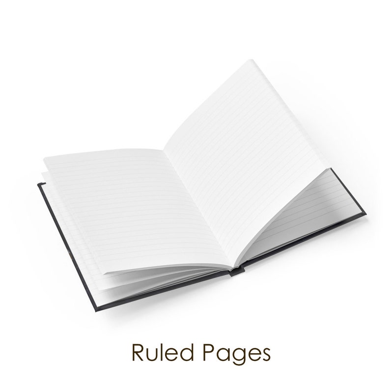 May include: Open notebook with ruled pages. The notebook has a black cover.