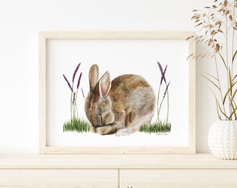 Rabbit Art, Woodland Nursery, Baby Bunny, Nursery Art, Rabbit Watercolor Print, Woodland Art, Baby Room Decor, Bunny Nursery, Purple