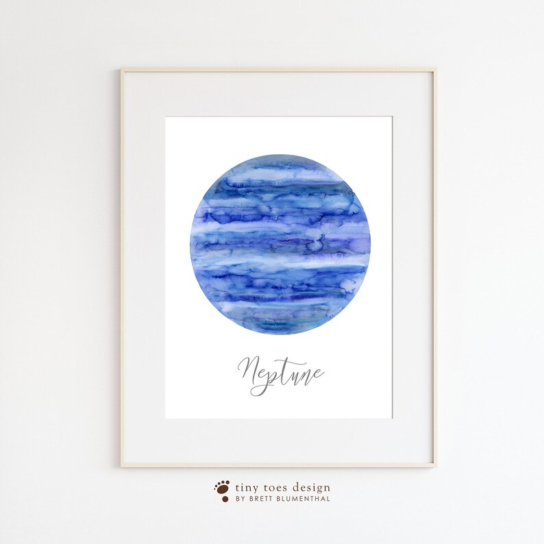 Planet Print, Neptune Poster, Science Teacher Gift, Planet Watercolor Wall Art, Space Wall Art, Kids Room Decor, Astronomy Gift 画像 3