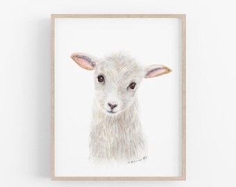 Lamb Nursery Wall Art, Sheep Watercolor Print, Farmhouse Kitchen Decor