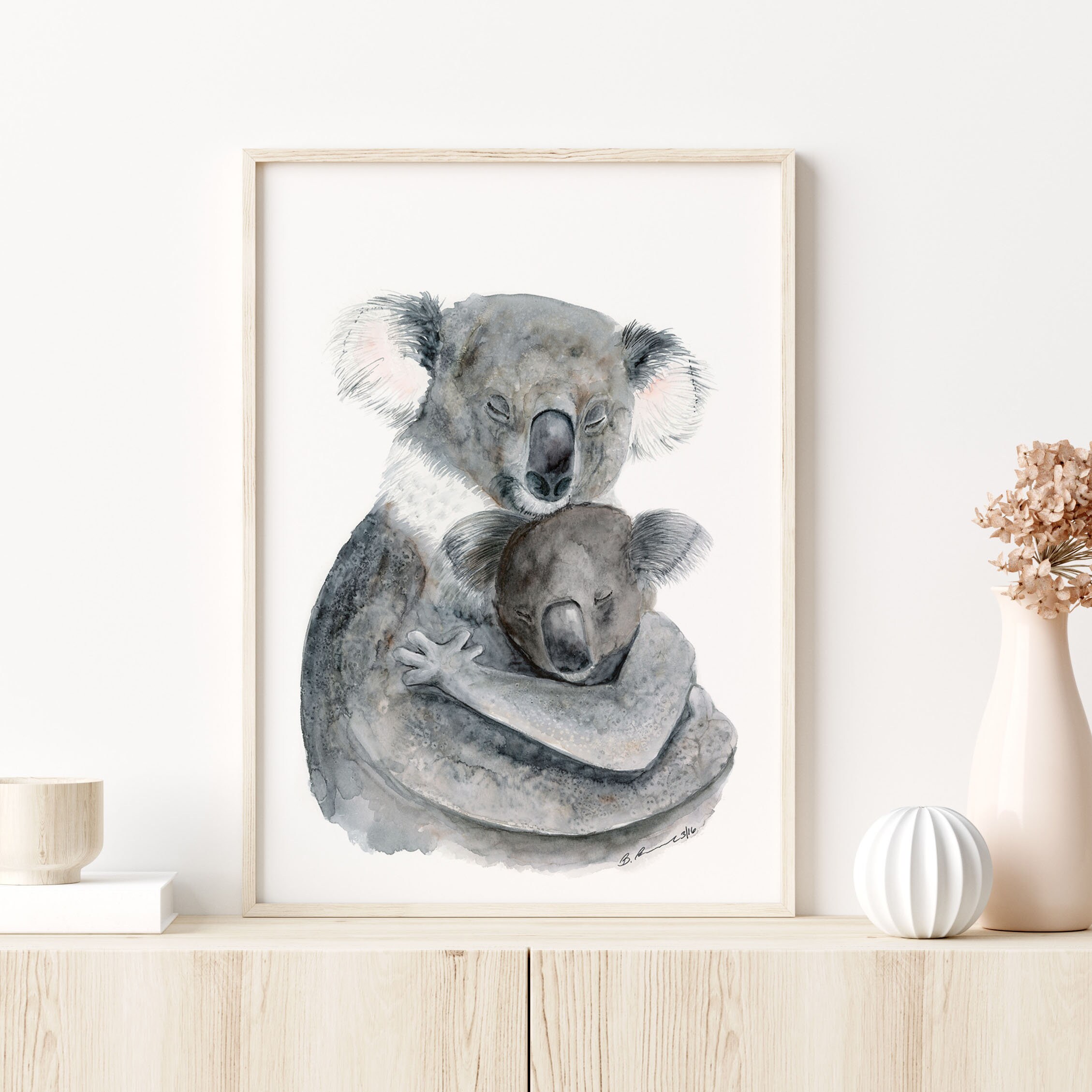 Koala Watercolor, Mom and Baby Animal Art, Australian Nursery