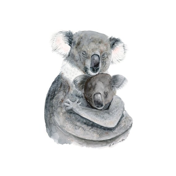 Watercolour Koala Print Australian animal artwork nursery prints mum and baby