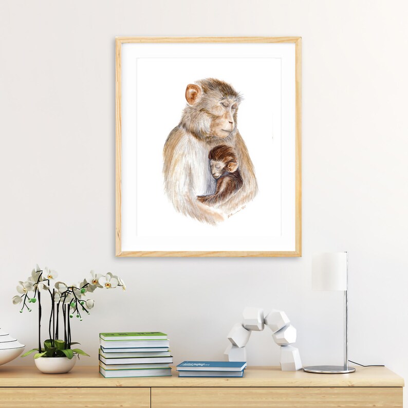 Monkey Painting Jungle Nursery Art Mom and Baby Animal Etsy