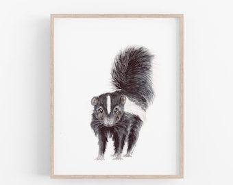 Baby Skunk Watercolor, Forest Friends Nursery Print Wall Art