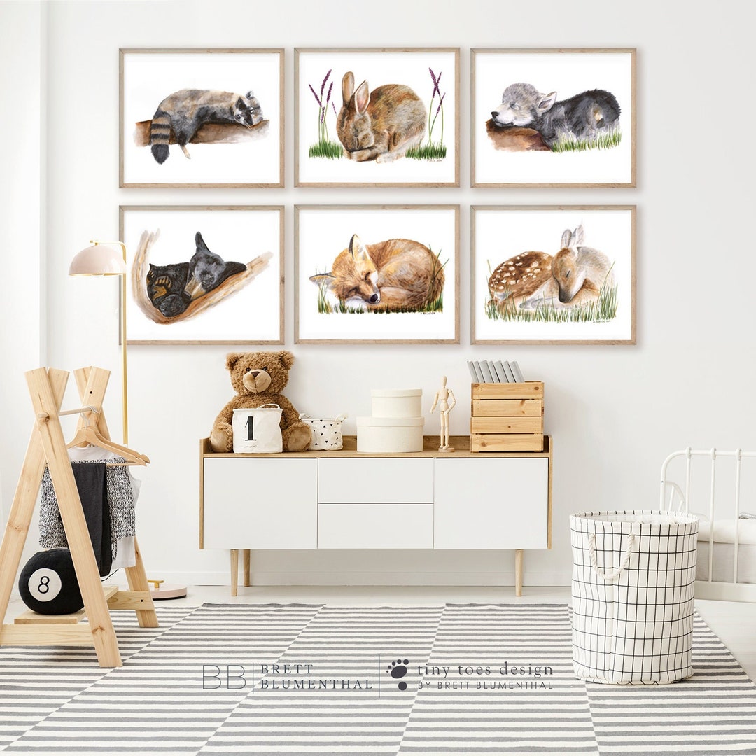 Sleeping Woodland Animal Print Set of 6 – Forest Nursery Wall Art - Etsy