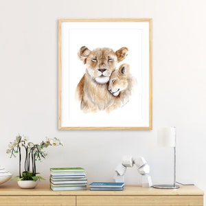 Safari Nursery Decor, Lion Wall Art, Animal Nursery Print, Mom and Baby Animal, Lion Nursery, Animal Art, Watercolor Lion Print image 4