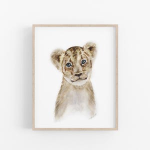 Lion Cub Portrait Nursery Print, Watercolor Safari Wall Art
