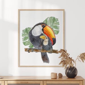 Toucan Watercolor, Toucan Bird Print, Jungle Nursery Art, Rainforest Animals, Bird Painting, Rainforest Bird Art, Orange, Red, Yellow image 2