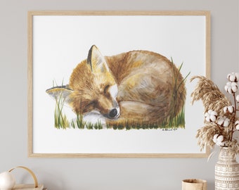 Fox Art Print, Woodland Nursery Decor, Fox Nursery Art, Baby Room Art, Baby Girl Room Decor, Sleeping Baby Fox Watercolor, Baby Boy Wall Art