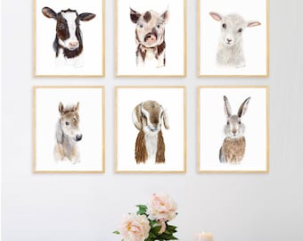 Farm Animal Print Set of 6, Choose Animals for Nursery Wall Art