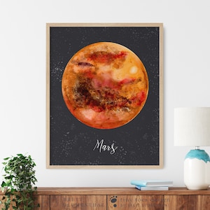 Planet Watercolor, Mars Art Print, Planet Mars Art, Mars Print, Astronomy Poster, Space Nursery Decor, Astronomy Gift, Kids Room Decor, Mars