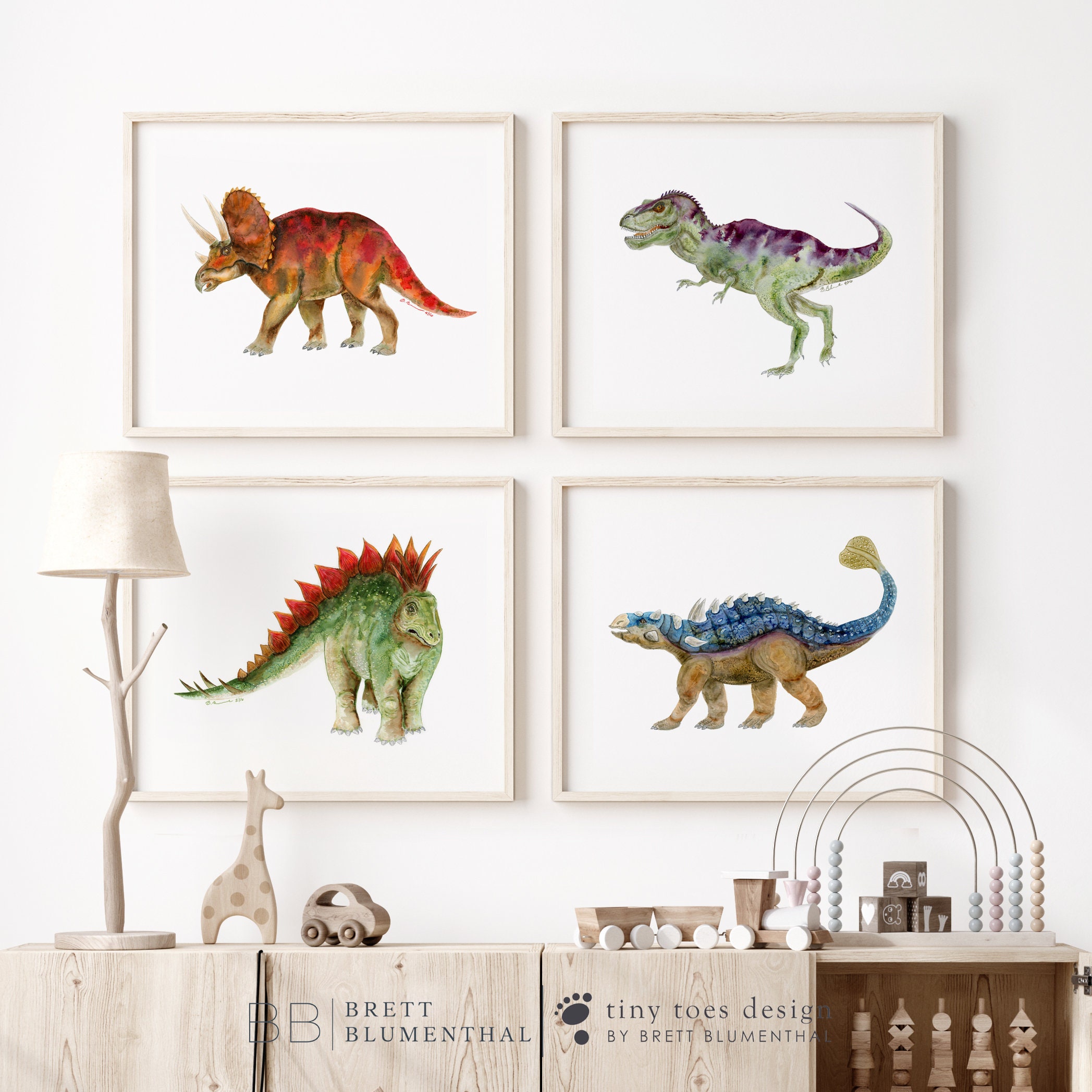Set of 4 Dinosaur Prints – Kids' Dino Wall Art for Playrooms