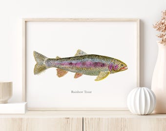 Rainbow Trout Watercolor Print, Freshwater Fish Wall Art, Lake Decor