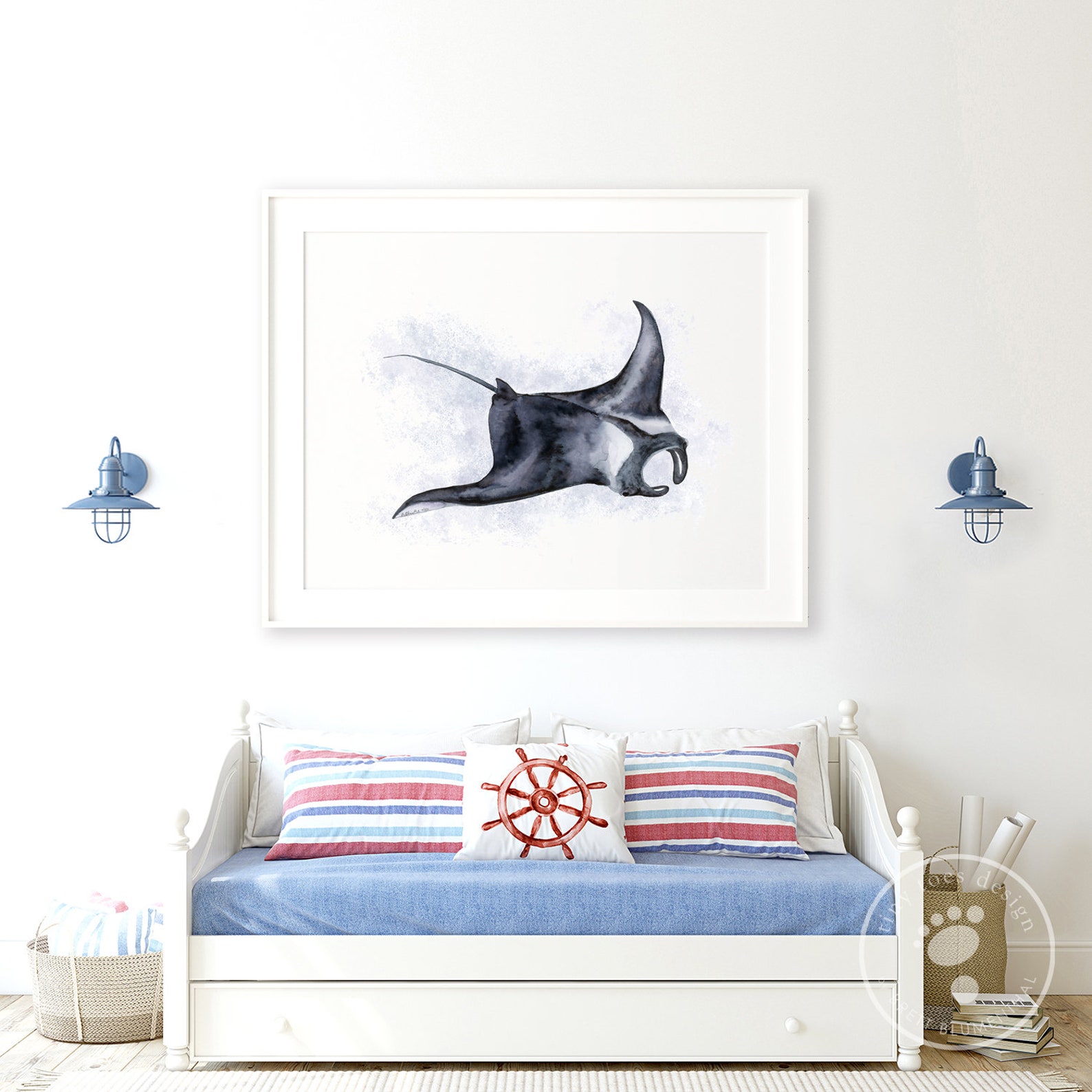 Manta Ray Watercolor Ocean Animal Print Manta Ray Wall Art | Etsy