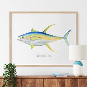 Watercolor Fish, Yellowfin Tuna Print, Hand Painted Tuna Art, Fish Decor, Fish Print, Deep Sea Fishing Print, Angler Fish Art, Fish Poster