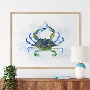 Crab Wall Art, Maryland Blue Crab Watercolor Art, Ocean Nursery Decor, Bathroom Decor, Crab Art, Crab Print, Crab Painting, Coastal Decor