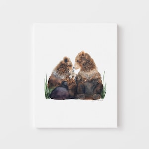 Aquarelprint van een berenfamilie, muurdecoratie met bosmotief voor de kinderkamer.
