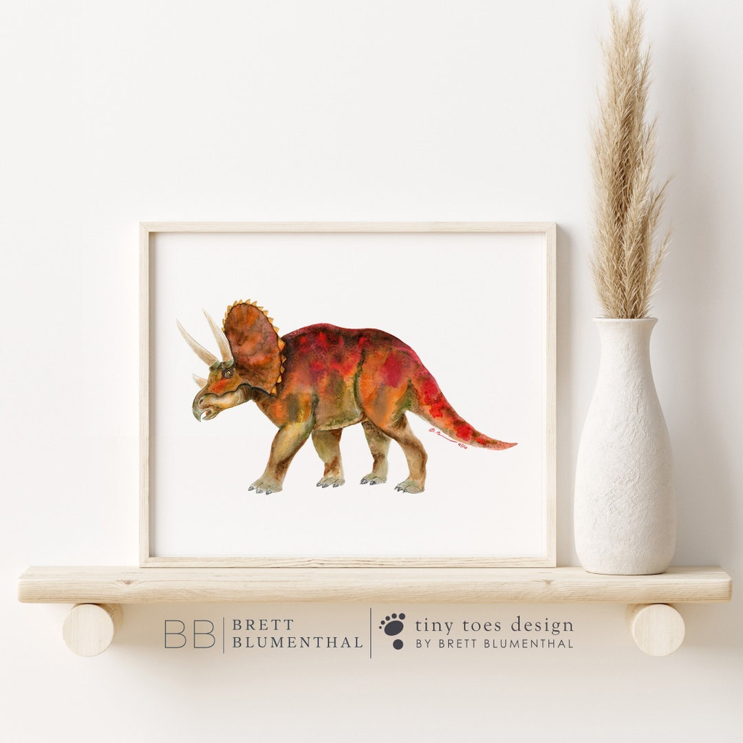 Dinosaur Painting - Triceratops - Watercolor Dinosaur - Dinosaur Art ...