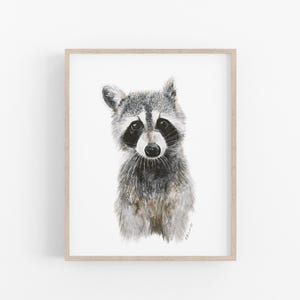 Estampado de mapache bebé, arte de pared para habitación infantil con temática de bosque, decoración neutra en cuanto al género.